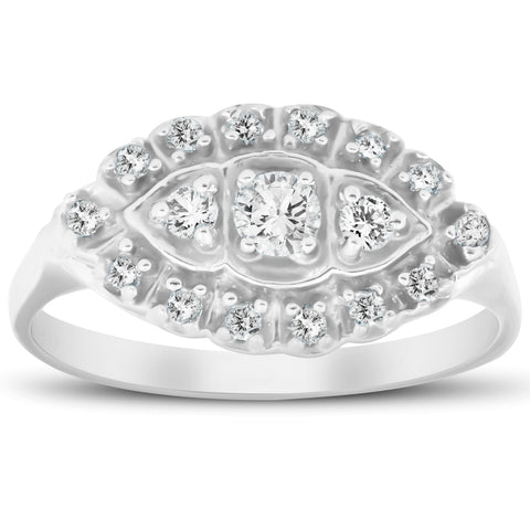 1/2ct Diamond 14K White Gold Antique Anniversary Right Hand Fashion Ring