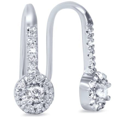 1/4ct Diamond Drop Halo Hook Earrings Solid White Gold