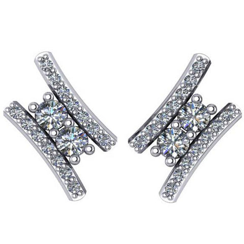 3/8Ct Forever Us 2 Stone Diamond Studs Women's Earrings 14K White Gold 1/2" tall