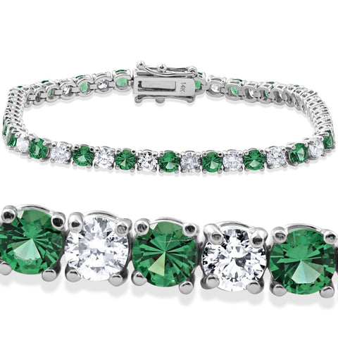 8ct Emerald & Diamond Tennis Bracelet 14K White Gold 7"
