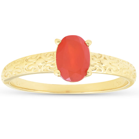 1ct Mexican Fire Opal Vintage Ring 14k Yellow Gold