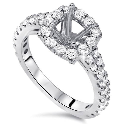 1ct Diamond Ring Cushion Halo Setting 14K White Gold Semi Mount