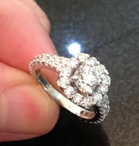 1 1/2ct Cushion Halo Diamond Engagement Ring 14K White Gold Round Brilliant Cut