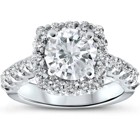 3 ct Diamond Cushion Halo Engagement Ring 14k White Gold Enhanced