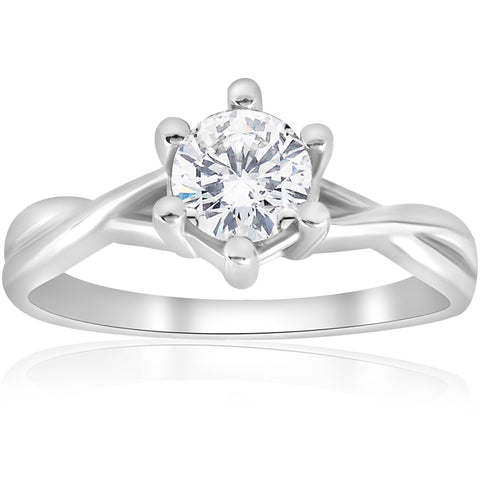 3/4ct Twist Solitaire Round Brilliant Cut Diamond Engagement Ring 14K White Gold