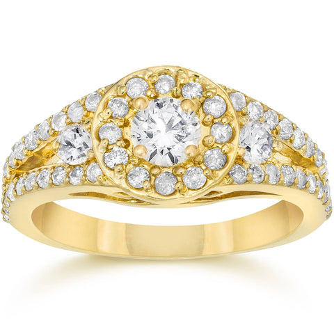 5/8Ct Split Shank Real Diamond Halo Engagement Ring 14 Karat Yellow Gold