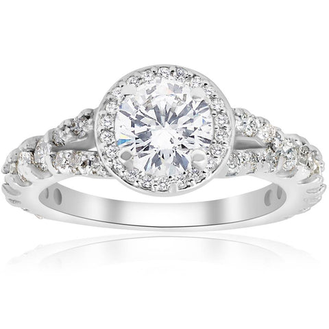 1 1/4 ct Halo Split Shank Diamond Engagement Ring 14K White Gold Solitaire Round
