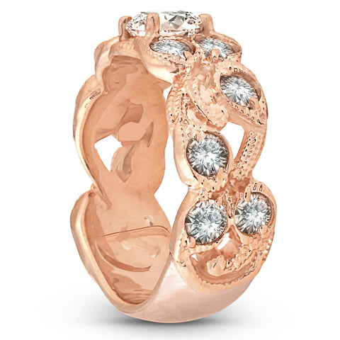 2ct Vintage Rose Gold Diamond Engagement Ring 14K