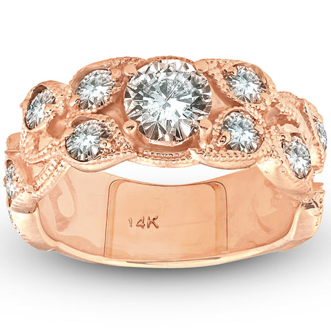 2ct Vintage Rose Gold Diamond Engagement Ring 14K