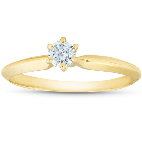 14k Yellow Gold 1/5ct Round Solitaire Diamond Engagement Ring Brilliant Cut