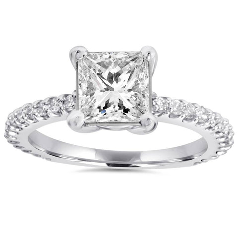 Princess Cut Diamond Engagement Ring 1.30Ct Big 14K White Gold Clarity Enhanced