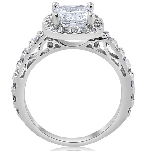 3 Ct Cushion Halo Diamond Engagement Wedding Ring Set 14k White Gold