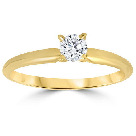 1/3ct Round Diamond Solitaire Brilliant Cut Engagement Ring 14K Yellow Gold