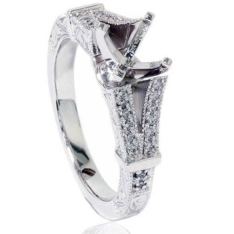 1/5ct Split Shank Vintage Diamond Semi Mount Engagement Ring 14K White Gold