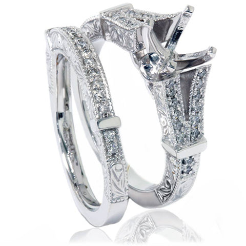 1/2ct Vintage Heirloom Diamond Engagement Wedding Ring Mount Set 14K White Gold