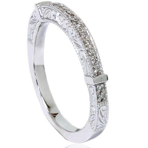 1/4ct Vintage Heirloom Diamond Wedding Ring 14K White Gold