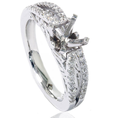 3/8ct Vintage Diamond Engagement Ring Setting 14K White Gold