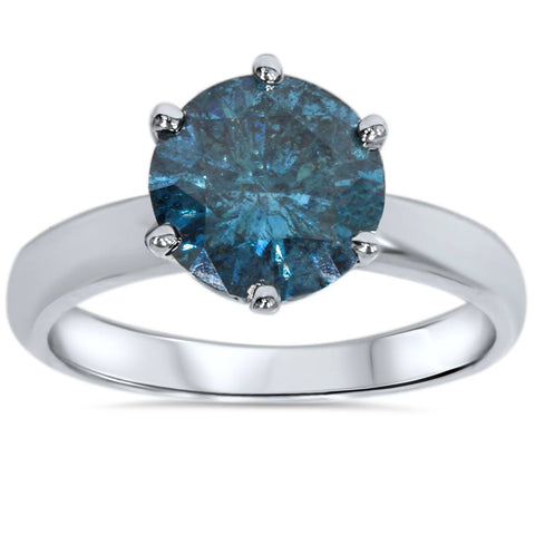 2ct Blue Diamond Solitaire Engagement Ring 14K White Gold