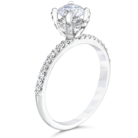 1ct Diamond Halo Engagement Ring 14K White Gold