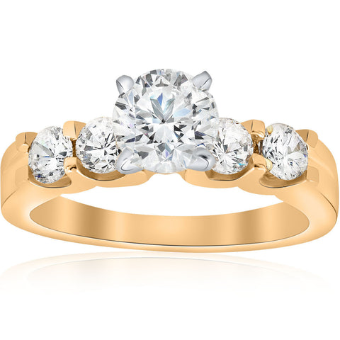 1 3/4ct Diamond 14k Yellow Gold Engagement Ring U Prong Enhanced Round Solitaire