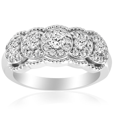 1ct Antique Diamond Wedding Anniversary Stackable Ring 14K White Gold