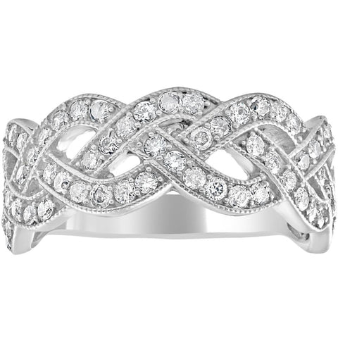 1ct Vintage Style Crossover Diamond Fashion Ring 14K Infinity White Gold