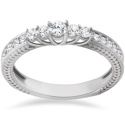 1/2ct Vintage Diamond Anniversary Five Stone Graduated Ring 14K White Gold