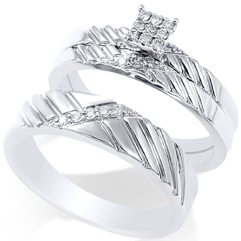 1/4ct Diamond Engagement Matching Wedding Ring Set 14K White Gold