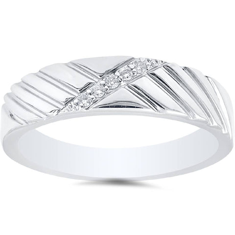 Mens Diamond 14K White Gold Wedding Ring