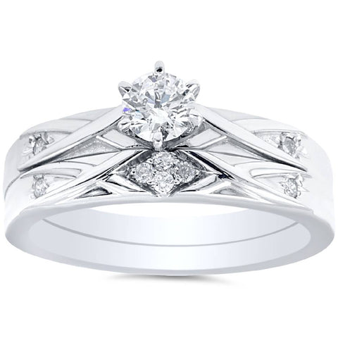 1/3ct Diamond Engagement Wedding Ring Set 14K White Gold