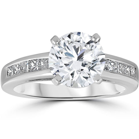Diamond Engagement Ring 2 1/2 Carat Princess & Round Solitaire Cut 14k Enhanced