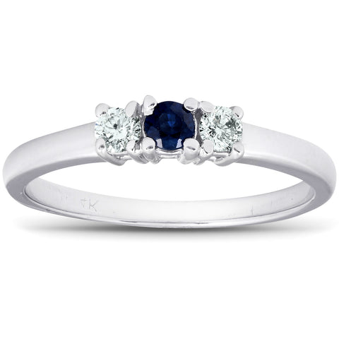 1/4ct 3 Stone Blue Sapphire Diamond Engagement Anniversary Ring 14k White Gold