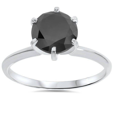2 ct Treated Black Diamond Solitaire Engagement Ring 14k White Gold