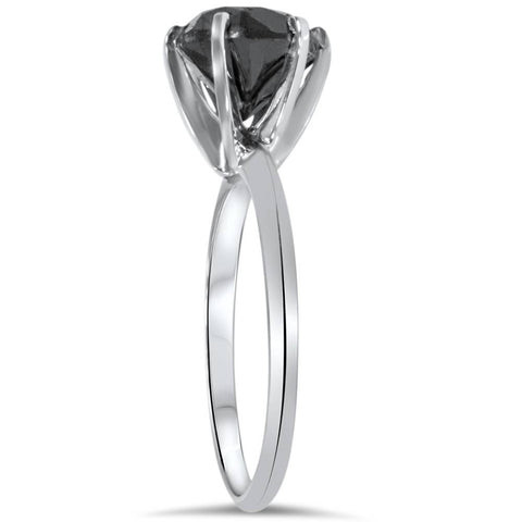 2 1/2ct Black Diamond Solitaire Diamond Ring 14K White Gold