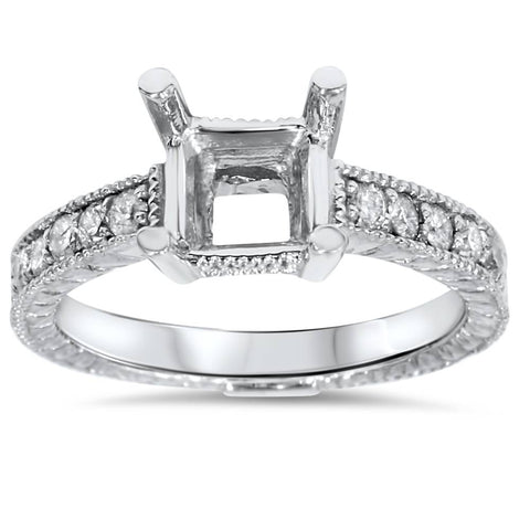 White Gold 1/4ct Princess Cut Diamond Hand Engraved Engagement