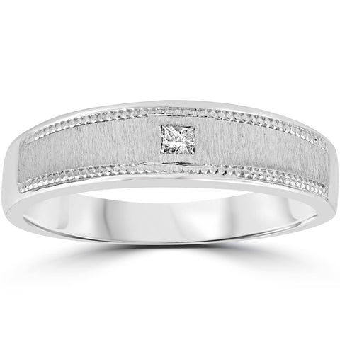 Mens Princess Cut Diamond Wedding Ring 10K White Gold