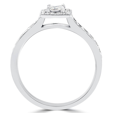 3/4 cttw Princess Cut Diamond Halo Engagement Wedding Ring Set 10K White Gold