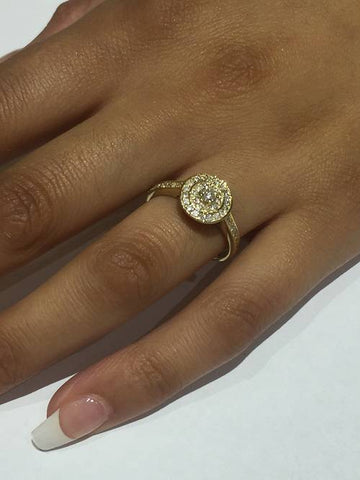 1/2 Carat Round Genuine Diamond Double Halo Engagement Ring 10 Kt Yellow Gold