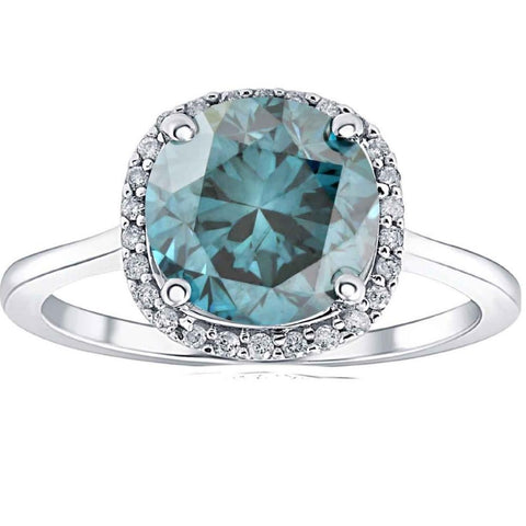 VS 3 1/4Ct Blue Diamond Halo Engagement Ring Lab Grown in 14k White Gold