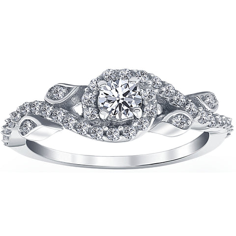 5/8ct Vintage Diamond Floral Halo Engagement Ring 14K White Gold