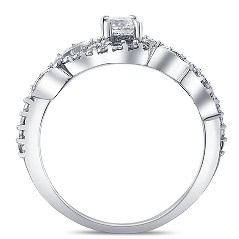 5/8ct Vintage Diamond Floral Halo Engagement Ring 14K White Gold
