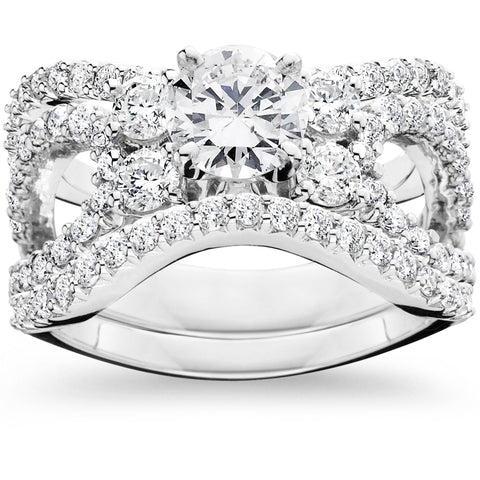 4.00CT Diamond Engagement Trio Wedding Ring Set 14K White Gold