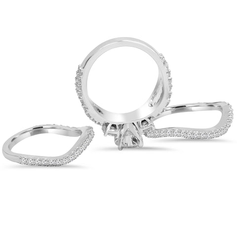 4.00CT Diamond Engagement Trio Wedding Ring Set 14K White Gold