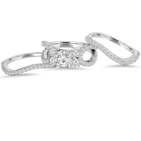 4.00Ct Diamond Engagement Trio Wedding Guard Ring Set 14K White Gold