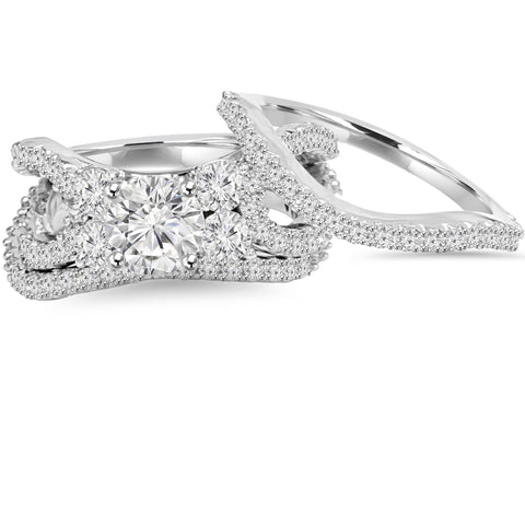 4.00Ct Diamond Engagement Trio Wedding Guard Ring Set 14K White Gold