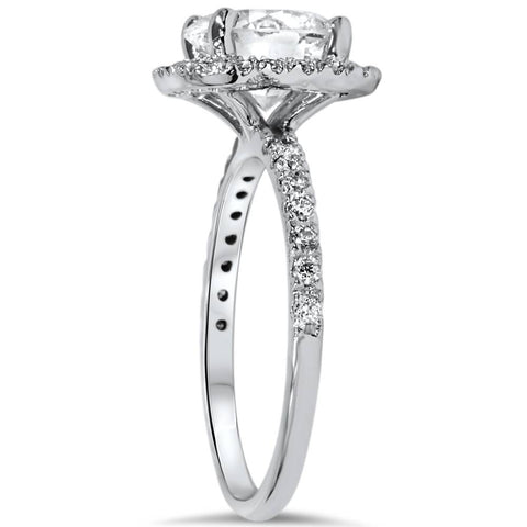1 3/4 CT Cushion Halo Diamond Engagement Ring Round G-SI 14K White Gold Enhanced