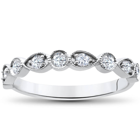 1/4Ct Diamond Wedding Ring Womens Stackable 10k White Gold Anniversary Band