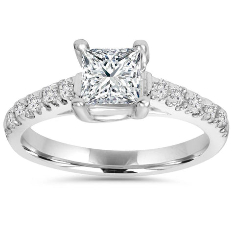2 1/4ct Princess Cut Enhanced Diamond Engagement Ring Solitaire 14K White Gold