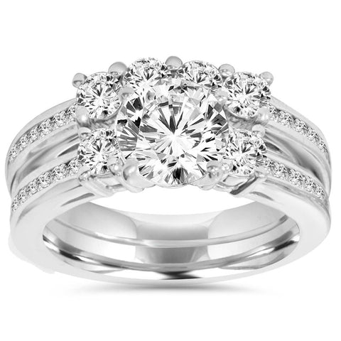 3 1/2ct Enhanced Diamond Engagement Ring Wedding Set 14K White Gold Watch Video