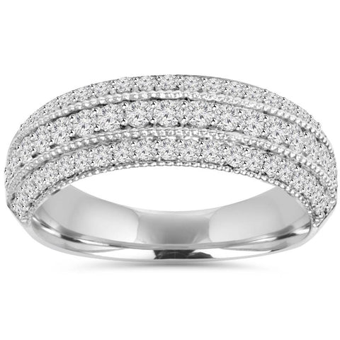 I1/G Pave Set 0.85Ct Milgrain Real Diamond 14Kt Solid Gold Anniversary Ring Band